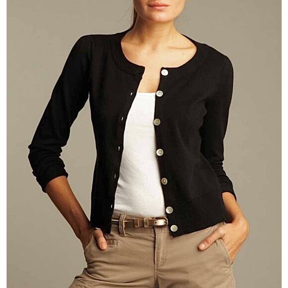 Shae Sweaters - Anthropologie Shae Button Front Cardigan Black XL Cotton Minimalist Contemporary